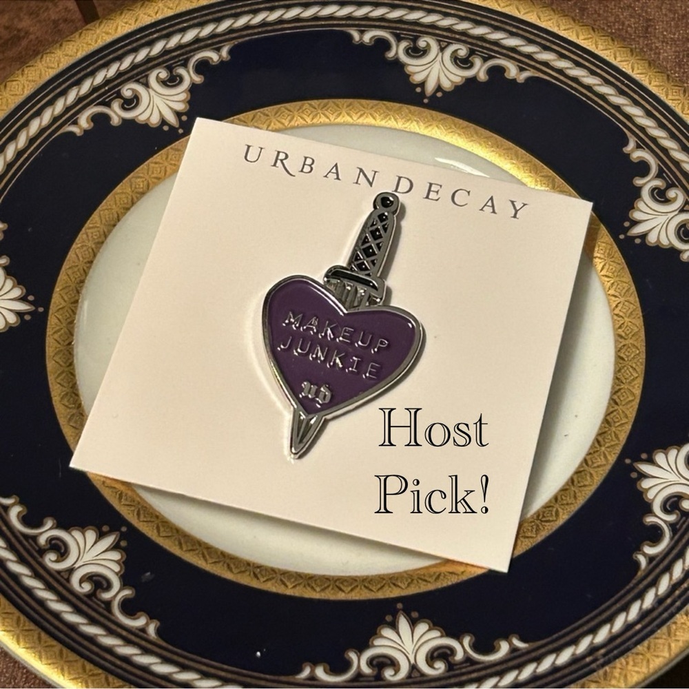 Urban Decay Makeup Junkie Purple Heart Dagger Lapel Hat Vest Backpack Bag Pin